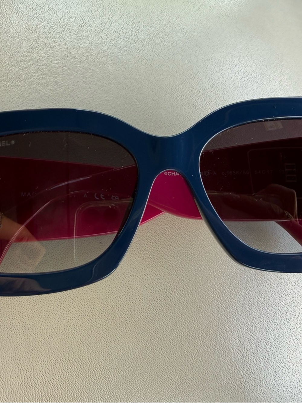 CHANEL Blue Frame Sunglasses with Pink Temples - Picture 2 of 6